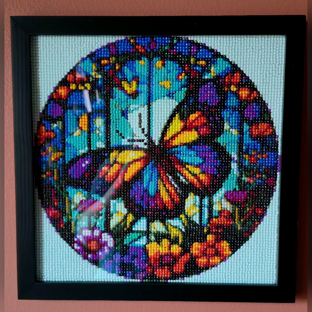 NWOT Handmade Framed Diamond Painting - Round Butterfly